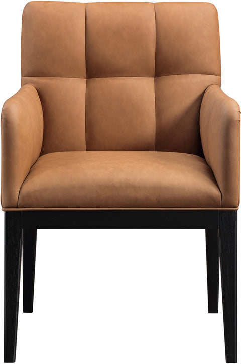 Sage Cognac Vegan Leather Upholstered Dining Arm Chair, 2-Piece (Style 2)
