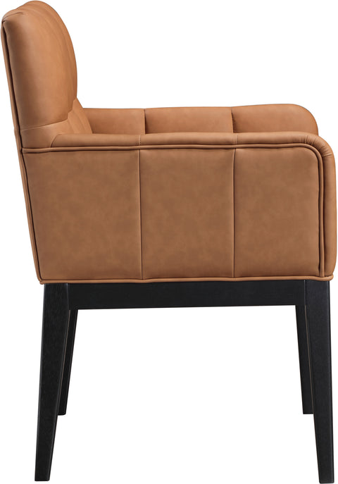 Sage Cognac Vegan Leather Upholstered Dining Arm Chair, 2-Piece (Style 2)