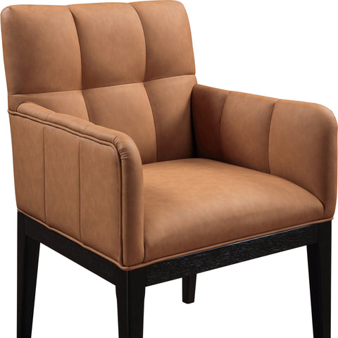 Sage Cognac Vegan Leather Upholstered Dining Arm Chair, 2-Piece (Style 2)
