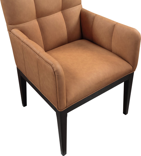 Sage Cognac Vegan Leather Upholstered Dining Arm Chair, 2-Piece (Style 2)