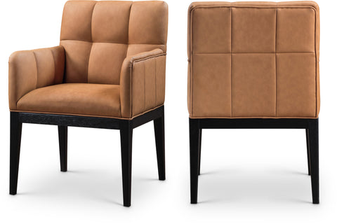 Sage Cognac Vegan Leather Upholstered Dining Arm Chair, 2-Piece (Style 2)