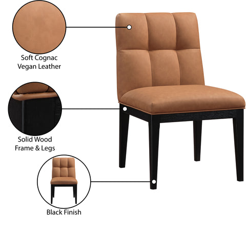 Sage Cognac Vegan Leather Upholstered Dining Side Chair, 2-Piece (Style 2)