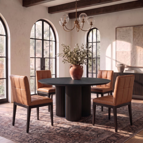 Sage Cognac Vegan Leather Upholstered Dining Side Chair, 2-Piece (Style 2)