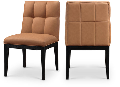 Sage Cognac Vegan Leather Upholstered Dining Side Chair, 2-Piece (Style 2)