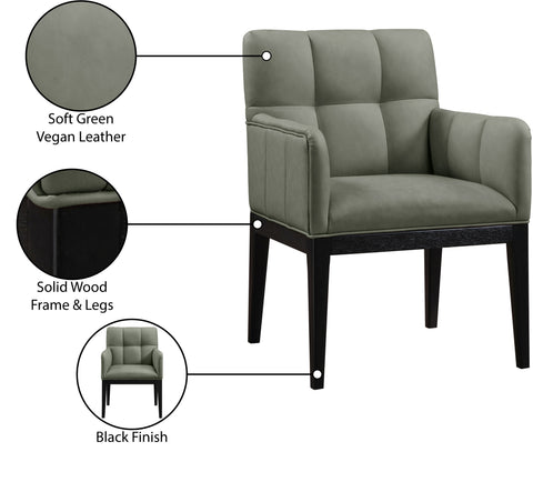 Sage Green Vegan Leather Upholstered Dining Arm Chair, 2-Piece