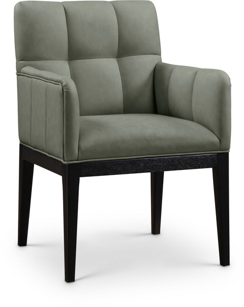 Sage Green Vegan Leather Upholstered Dining Arm Chair, 2-Piece