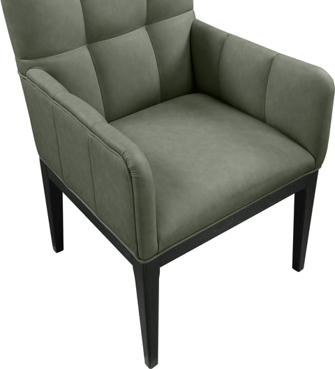 Sage Green Vegan Leather Upholstered Dining Arm Chair, 2-Piece