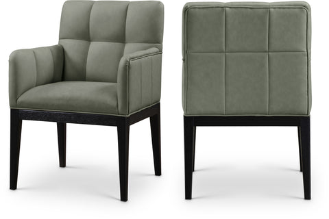 Sage Green Vegan Leather Upholstered Dining Arm Chair, 2-Piece