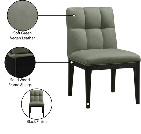 Sage Green Vegan Leather Upholstered Dining Side Chair, 2-Piece