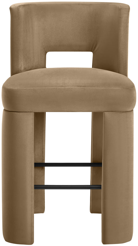 Linden Beige Velvet Performance Fabric Upholstered Bar Stool, 2-Piece