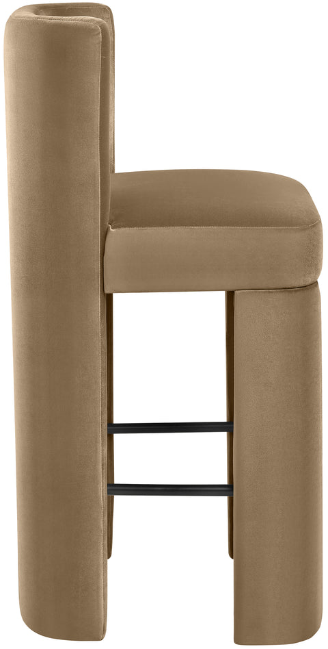 Linden Beige Velvet Performance Fabric Upholstered Bar Stool, 2-Piece
