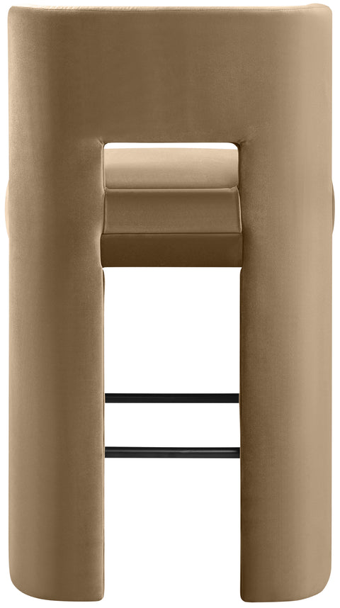 Linden Beige Velvet Performance Fabric Upholstered Bar Stool, 2-Piece