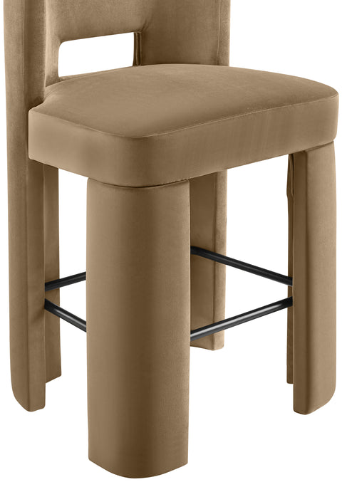 Linden Beige Velvet Performance Fabric Upholstered Bar Stool, 2-Piece