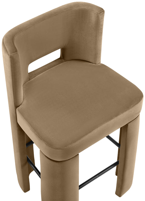 Linden Beige Velvet Performance Fabric Upholstered Bar Stool, 2-Piece