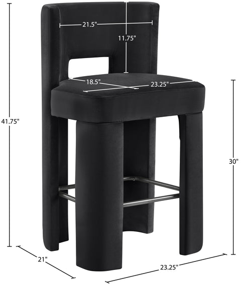 Linden Black Velvet Performance Fabric Upholstered Bar Stool, 2-Piece