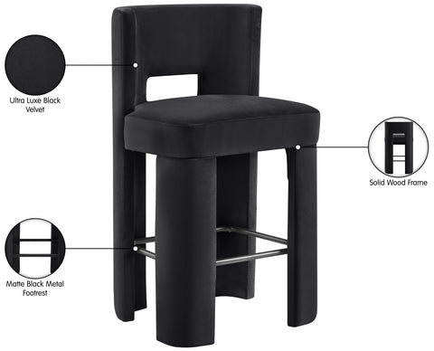 Linden Black Velvet Performance Fabric Upholstered Bar Stool, 2-Piece