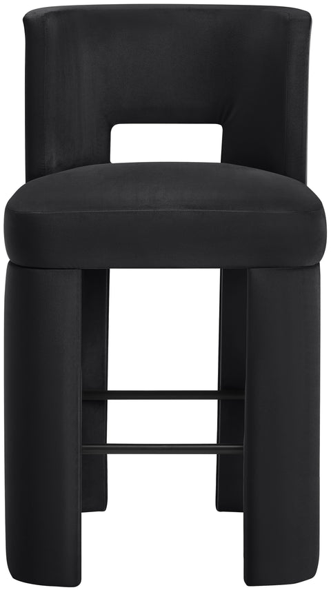 Linden Black Velvet Performance Fabric Upholstered Bar Stool, 2-Piece