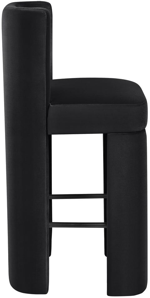 Linden Black Velvet Performance Fabric Upholstered Bar Stool, 2-Piece