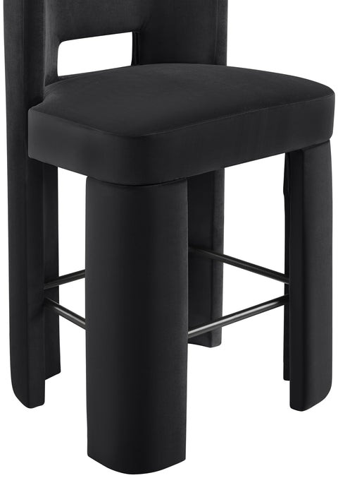 Linden Black Velvet Performance Fabric Upholstered Bar Stool, 2-Piece