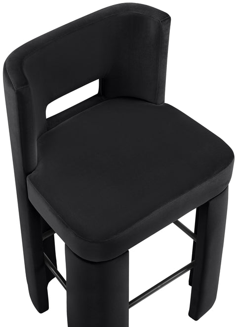 Linden Black Velvet Performance Fabric Upholstered Bar Stool, 2-Piece