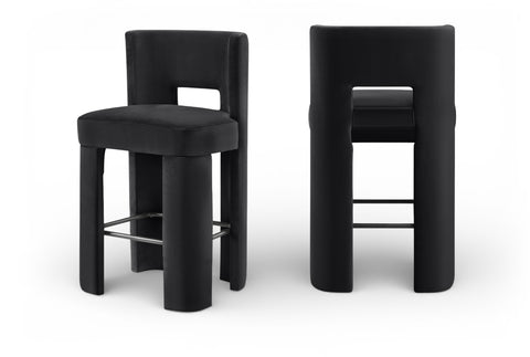 Linden Black Velvet Performance Fabric Upholstered Bar Stool, 2-Piece