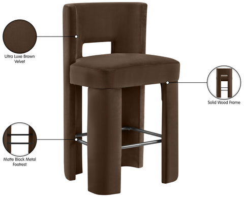Linden Brown Velvet Performance Fabric Upholstered Bar Stool, 2-Piece