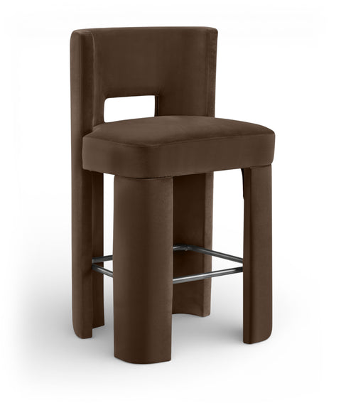 Linden Brown Velvet Performance Fabric Upholstered Bar Stool, 2-Piece