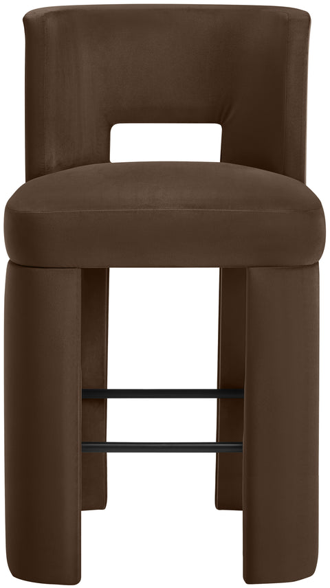 Linden Brown Velvet Performance Fabric Upholstered Bar Stool, 2-Piece