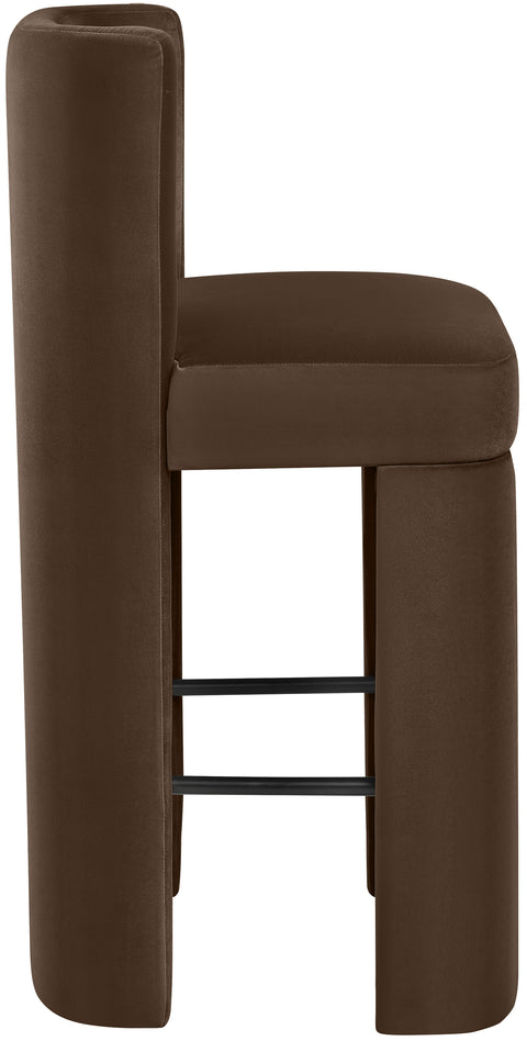 Linden Brown Velvet Performance Fabric Upholstered Bar Stool, 2-Piece