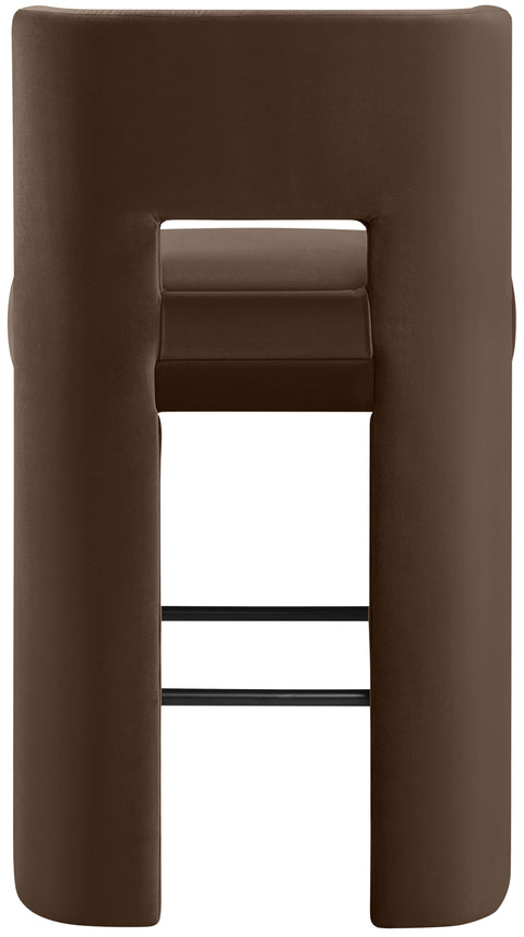 Linden Brown Velvet Performance Fabric Upholstered Bar Stool, 2-Piece