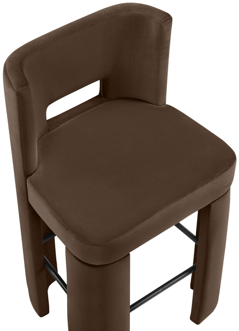 Linden Brown Velvet Performance Fabric Upholstered Bar Stool, 2-Piece