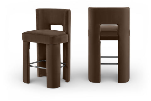 Linden Brown Velvet Performance Fabric Upholstered Bar Stool, 2-Piece
