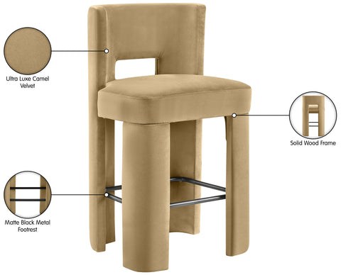 Linden Camel Velvet Performance Fabric Upholstered Bar Stool, 2-Piece