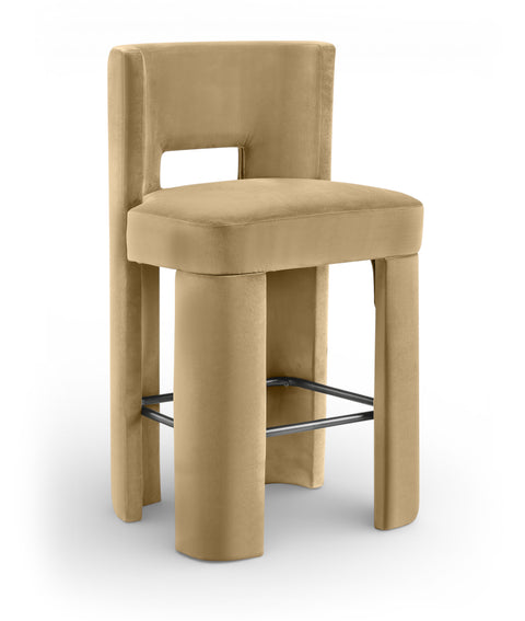 Linden Camel Velvet Performance Fabric Upholstered Bar Stool, 2-Piece