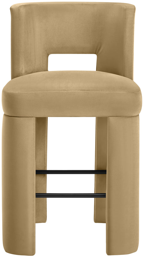 Linden Camel Velvet Performance Fabric Upholstered Bar Stool, 2-Piece