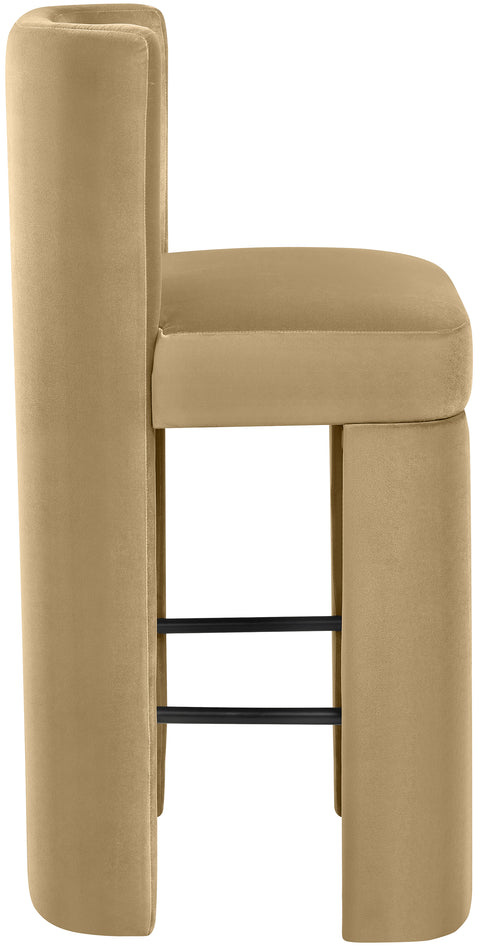 Linden Camel Velvet Performance Fabric Upholstered Bar Stool, 2-Piece