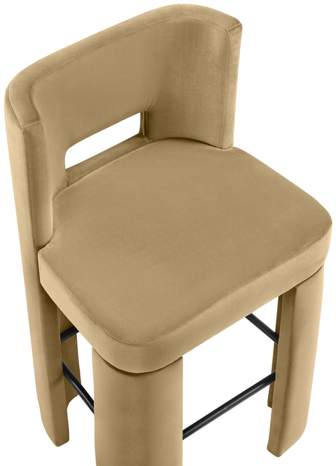 Linden Camel Velvet Performance Fabric Upholstered Bar Stool, 2-Piece