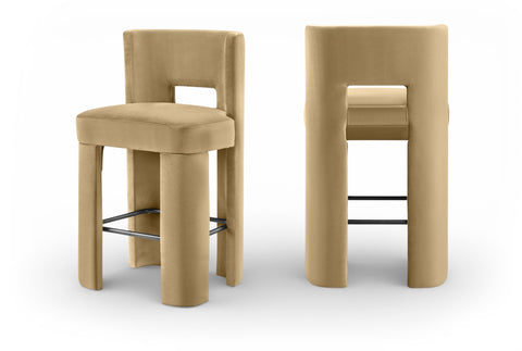 Linden Camel Velvet Performance Fabric Upholstered Bar Stool, 2-Piece