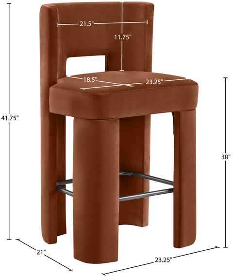 Linden Cognac Velvet Performance Fabric Upholstered Bar Stool, 2-Piece