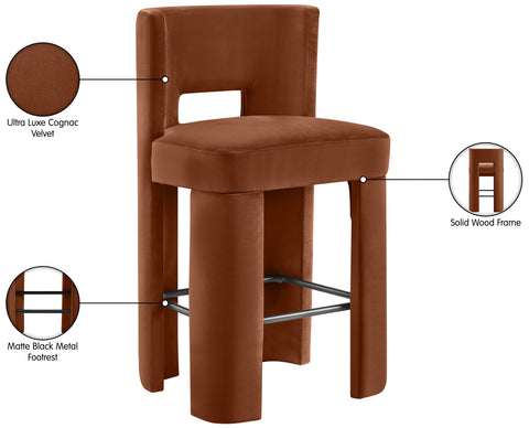 Linden Cognac Velvet Performance Fabric Upholstered Bar Stool, 2-Piece