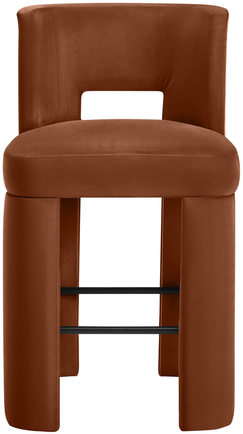 Linden Cognac Velvet Performance Fabric Upholstered Bar Stool, 2-Piece