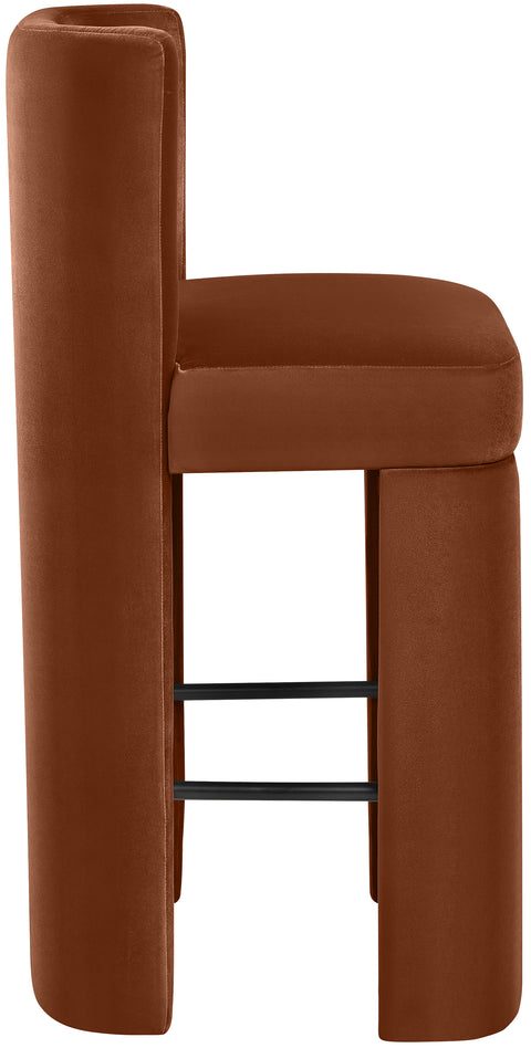 Linden Cognac Velvet Performance Fabric Upholstered Bar Stool, 2-Piece