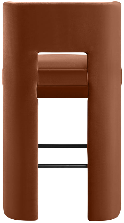 Linden Cognac Velvet Performance Fabric Upholstered Bar Stool, 2-Piece