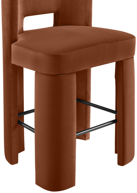 Linden Cognac Velvet Performance Fabric Upholstered Bar Stool, 2-Piece
