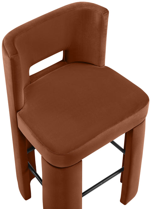 Linden Cognac Velvet Performance Fabric Upholstered Bar Stool, 2-Piece