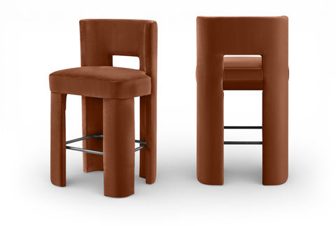 Linden Cognac Velvet Performance Fabric Upholstered Bar Stool, 2-Piece