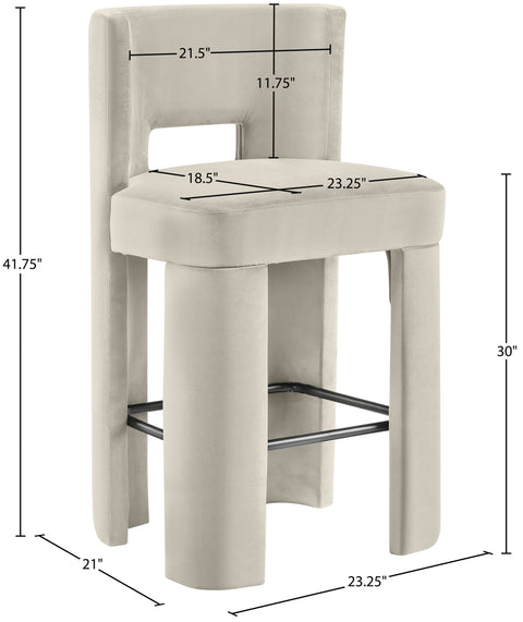 Linden Cream Velvet Performance Fabric Upholstered Bar Stool, 2-Piece