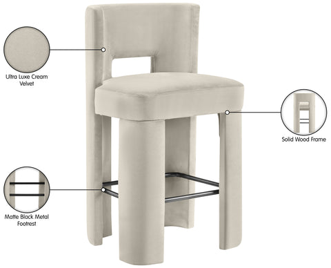 Linden Cream Velvet Performance Fabric Upholstered Bar Stool, 2-Piece