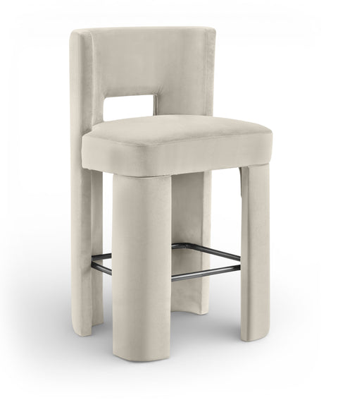 Linden Cream Velvet Performance Fabric Upholstered Bar Stool, 2-Piece