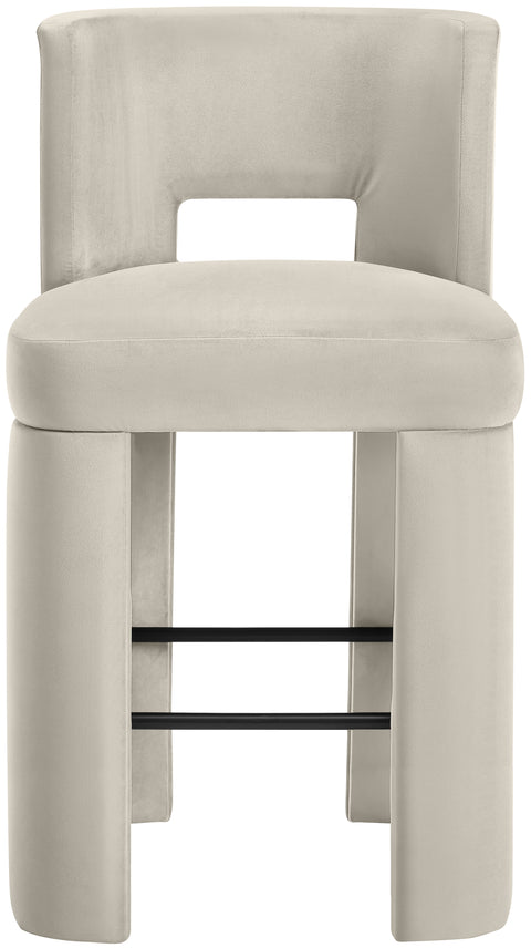 Linden Cream Velvet Performance Fabric Upholstered Bar Stool, 2-Piece